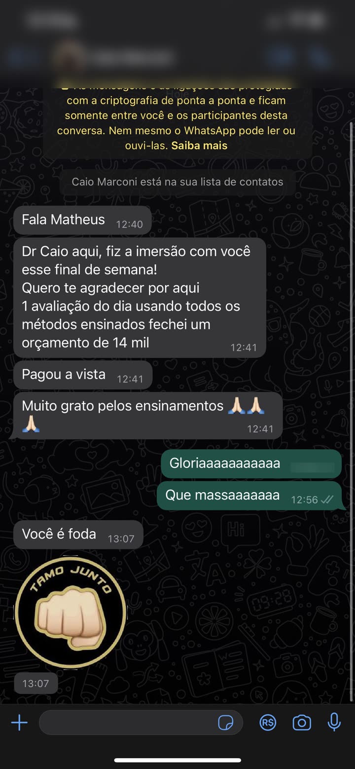 Fechou orçamento de 14 mil pago à vista após a imersão