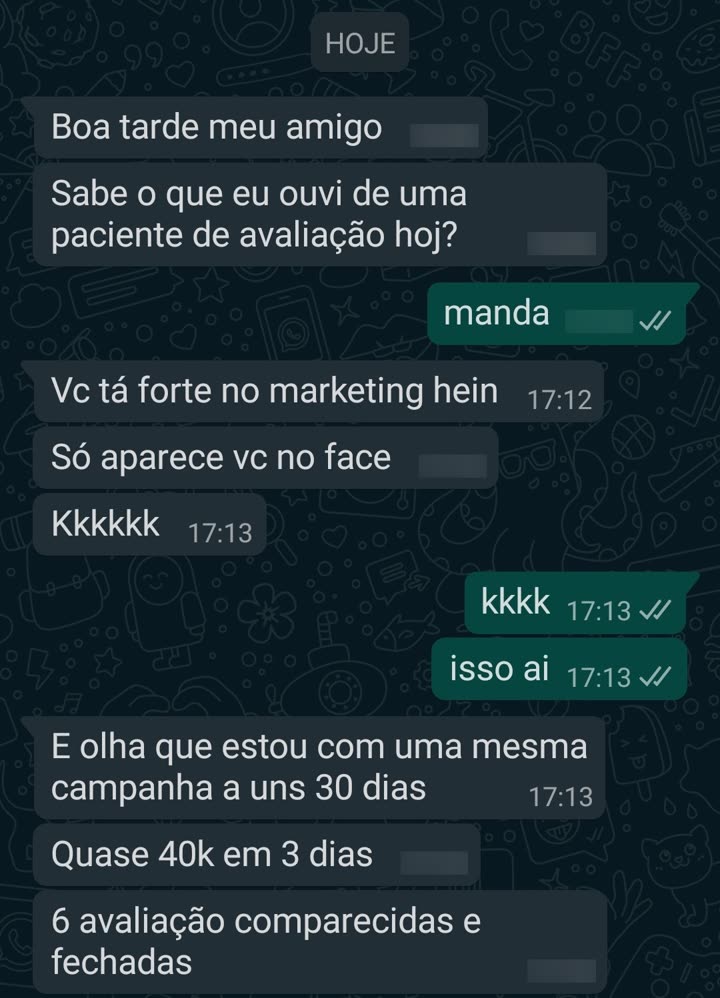 Quase 40k em 3 dias, 6 avaliações comparecidas e fechadas, mesma campanha 30 dias