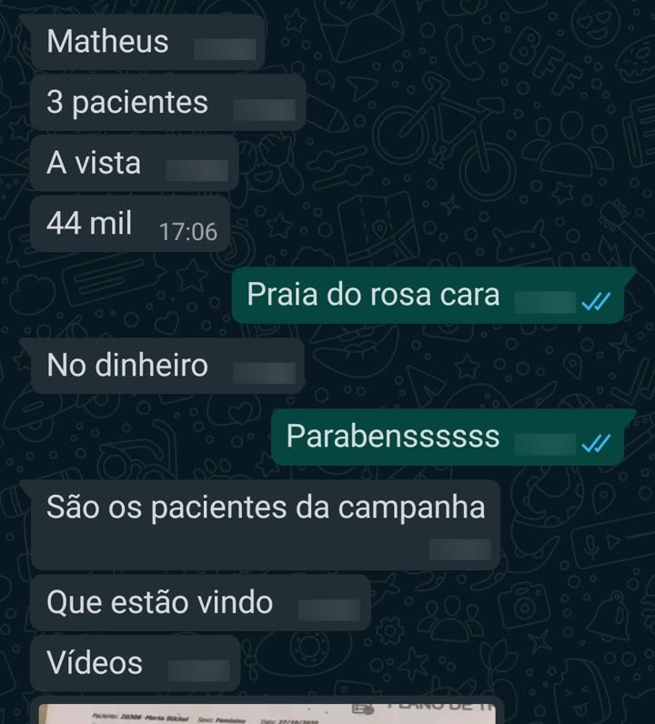 3 pacientes à vista, 44 mil, pacientes da campanha de vídeos
