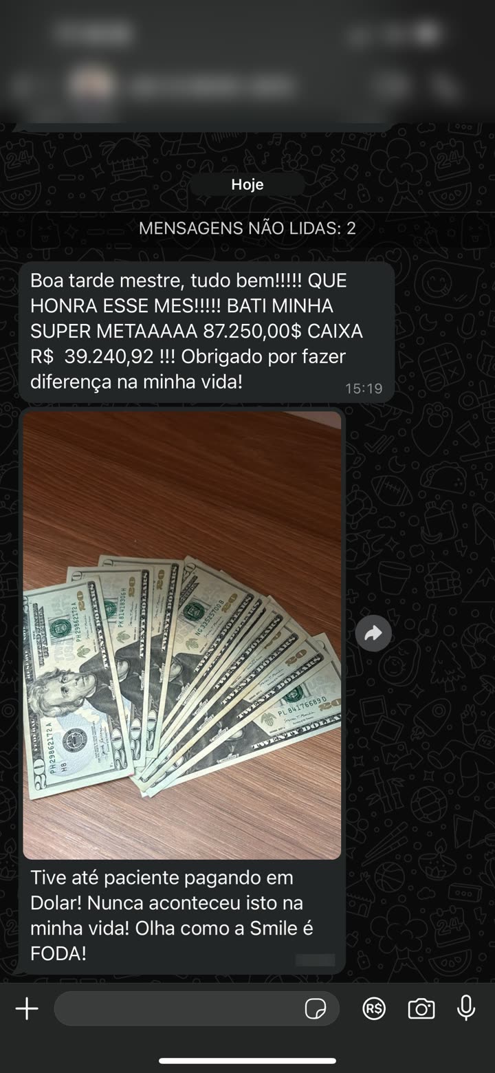 Foto de dólares: super meta 87.250, caixa 39.240, paciente pagou em dólar