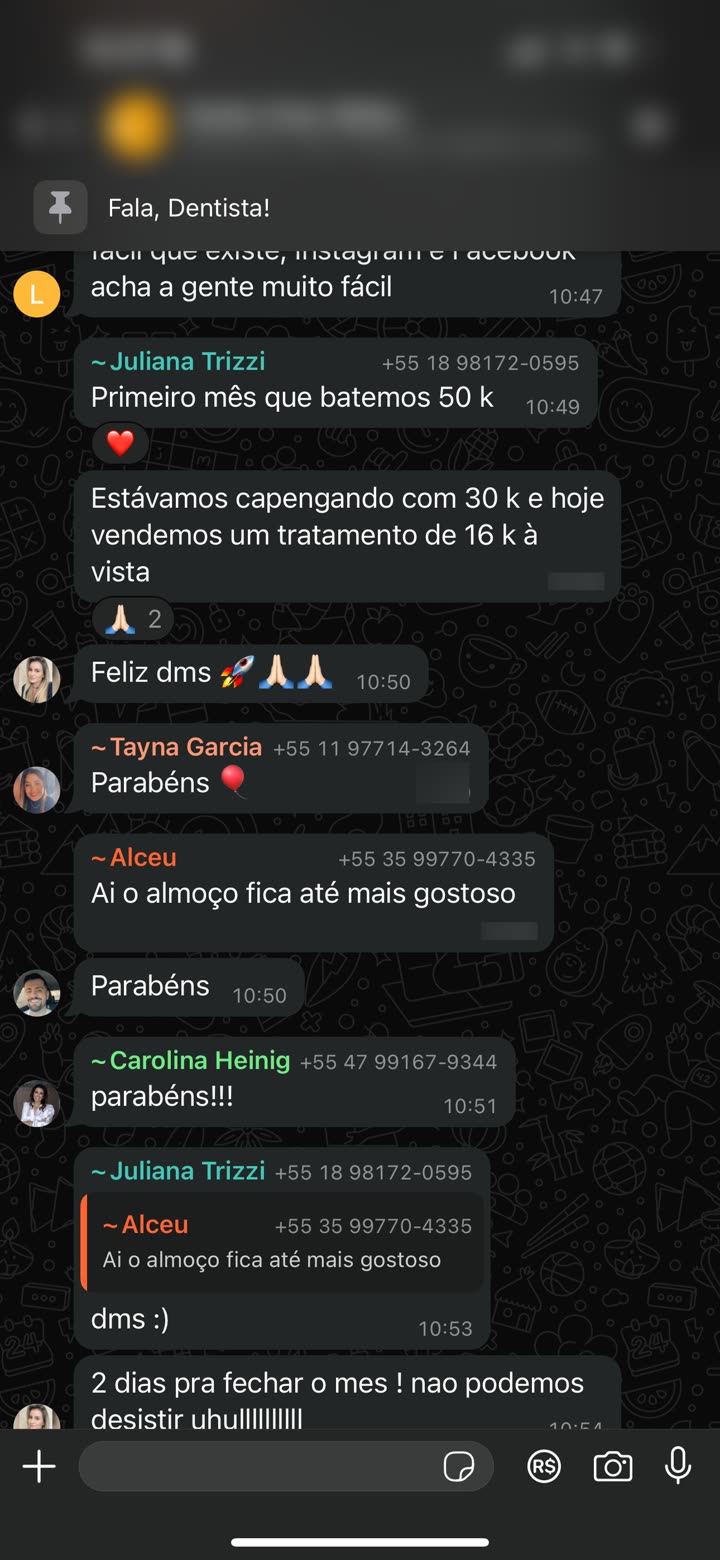 Primeiro mês de 50k saindo de 30k, tratamento 16k à vista (grupo)