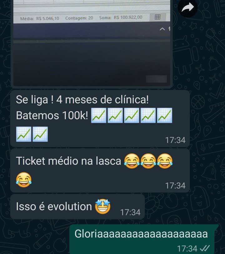 Foto da tela: soma R$ 100.922 em 4 meses de clínica