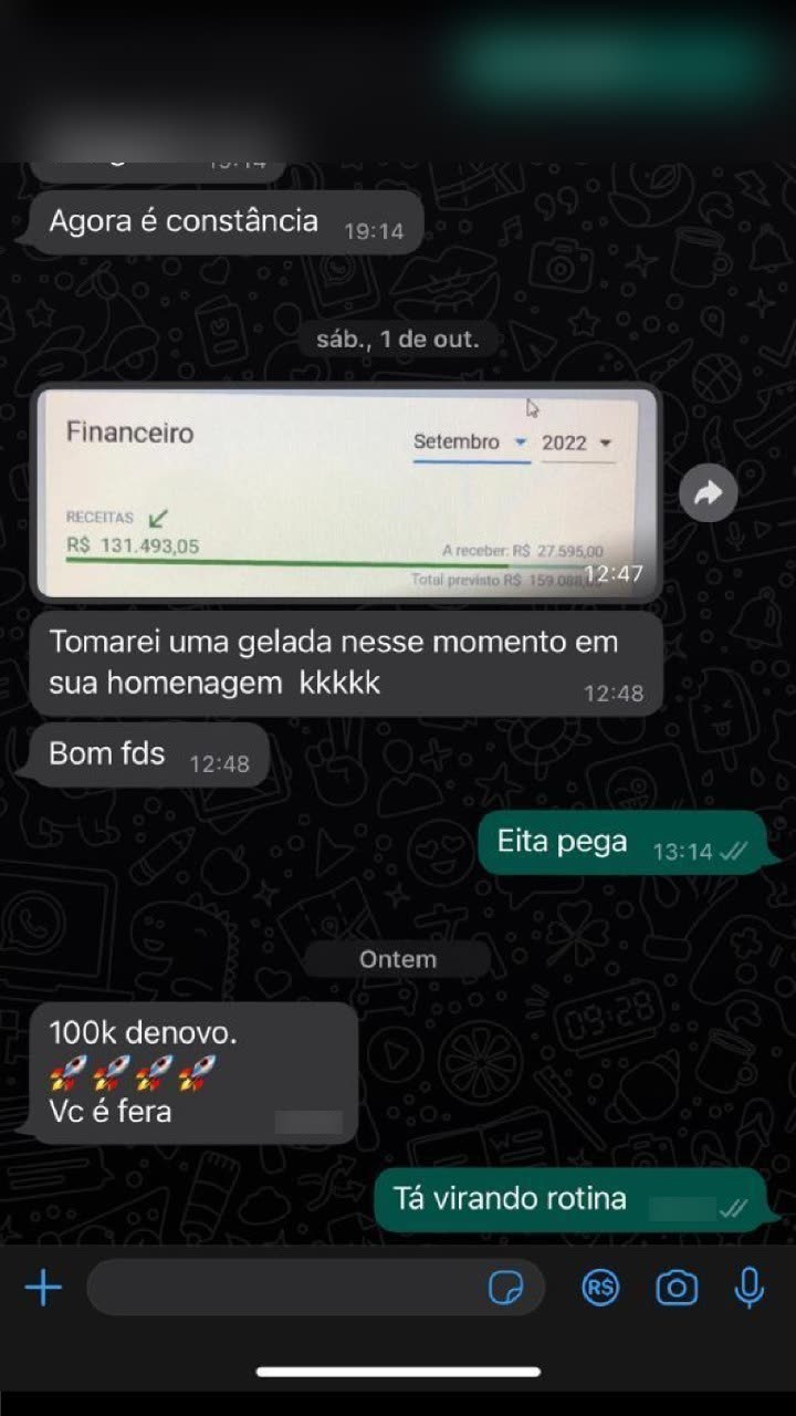 Tela do financeiro: R$ 131.493 em setembro, '100k de novo'