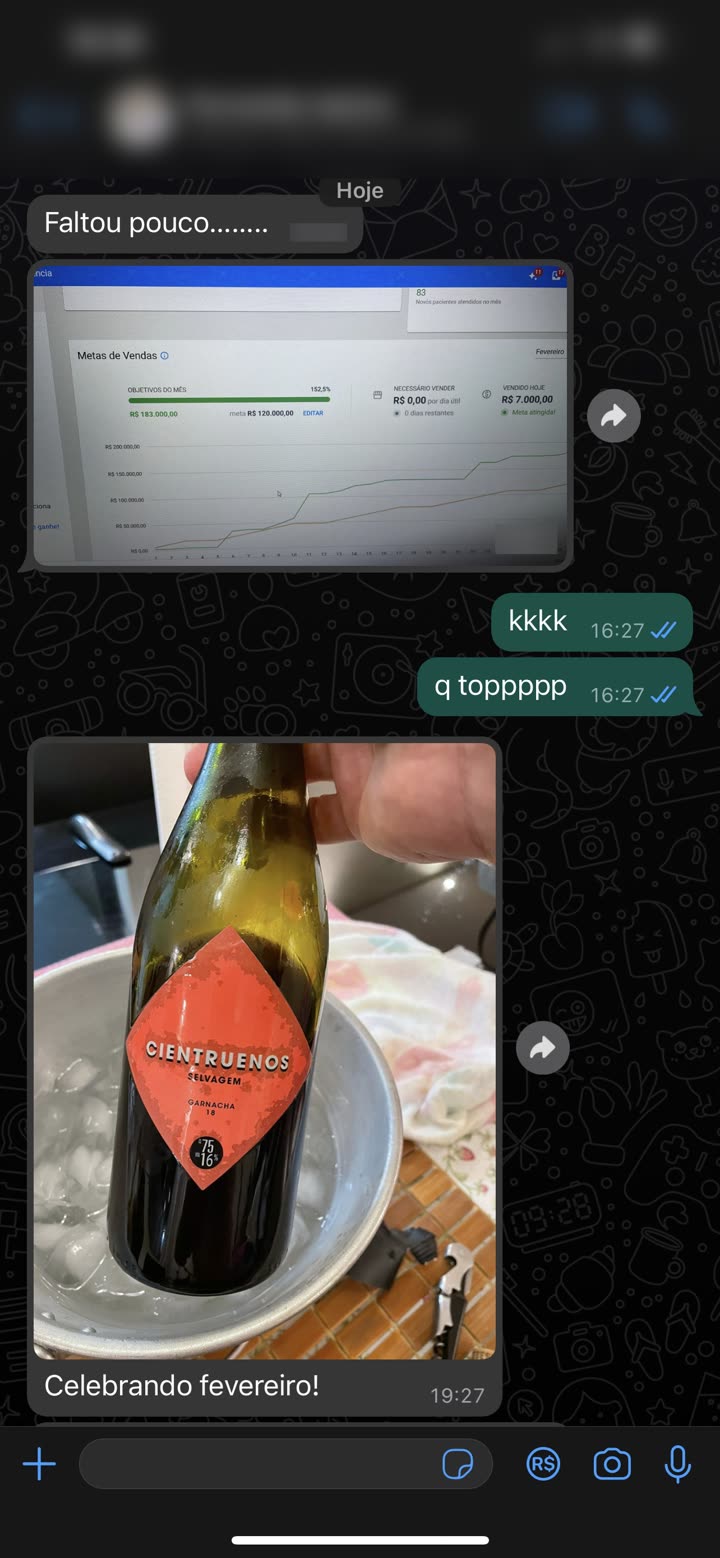 Foto da tela de vendas + garrafa de vinho 'celebrando fevereiro'