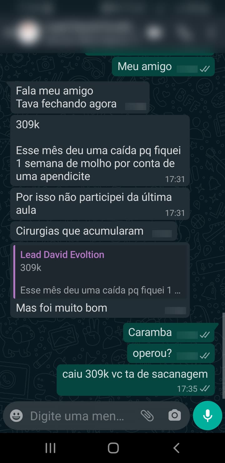 309k mesmo com uma semana parado por apendicite