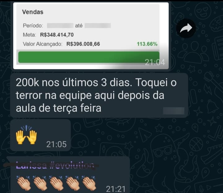 Tela de vendas: meta 348.414, alcançado 396.008 (113,66%); 200k em 3 dias