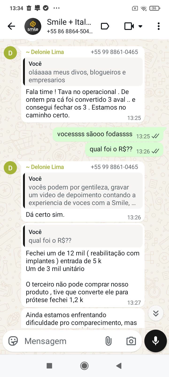 Print de depoimento no WhatsApp: Delon (1)