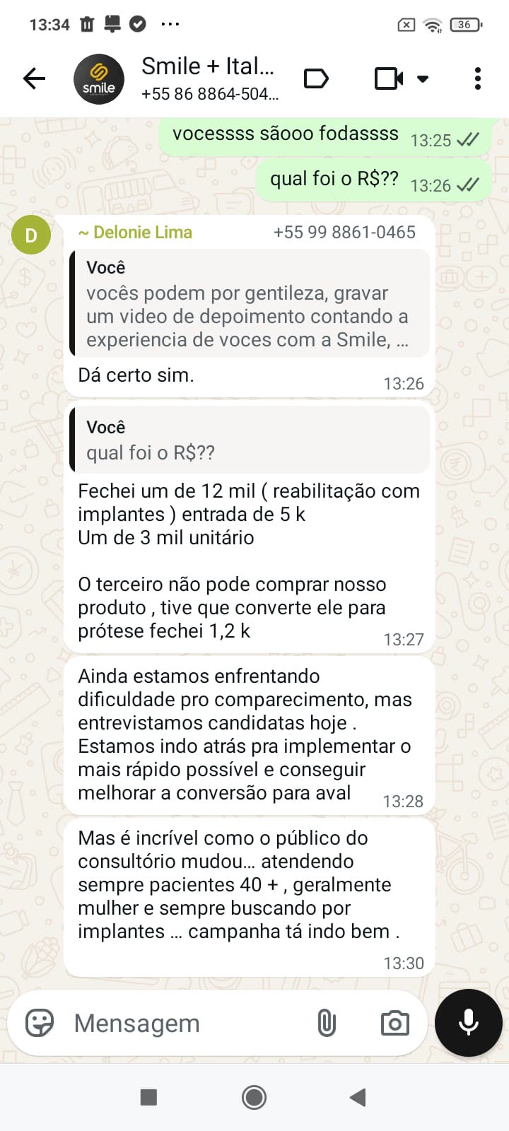 Print de depoimento no WhatsApp: Delon (2)