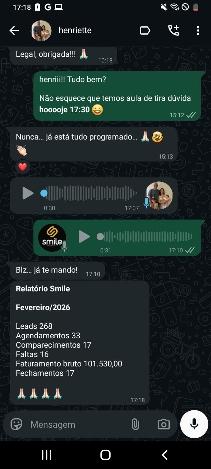 Print de depoimento no WhatsApp: Henriette