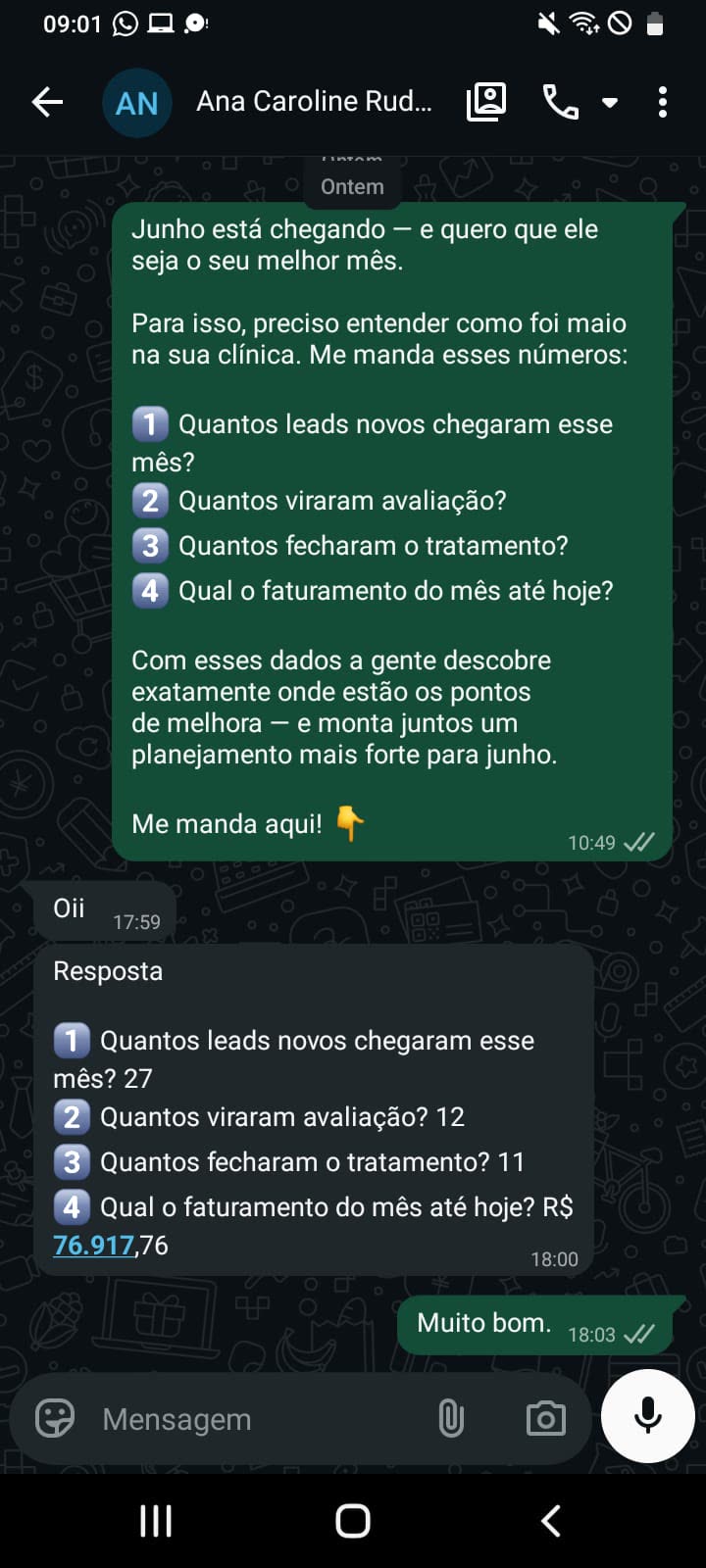 Print de depoimento no WhatsApp: Ana rudey