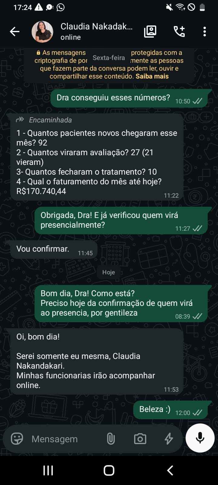 Print de depoimento no WhatsApp: Claudia (esperar)