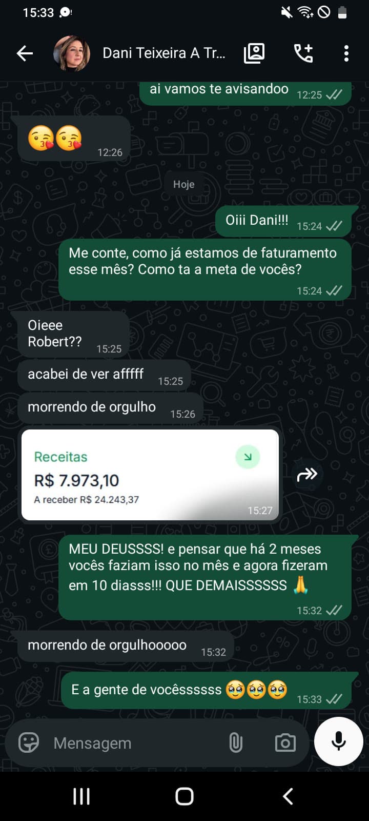 Print de depoimento no WhatsApp: Dani