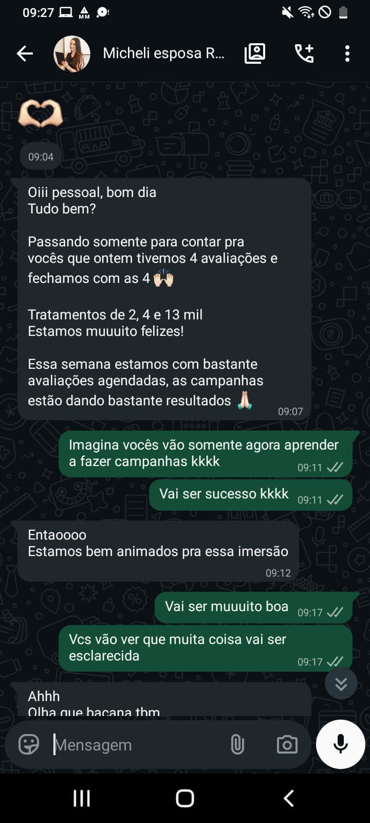Print de depoimento no WhatsApp: Michele (Ramon)