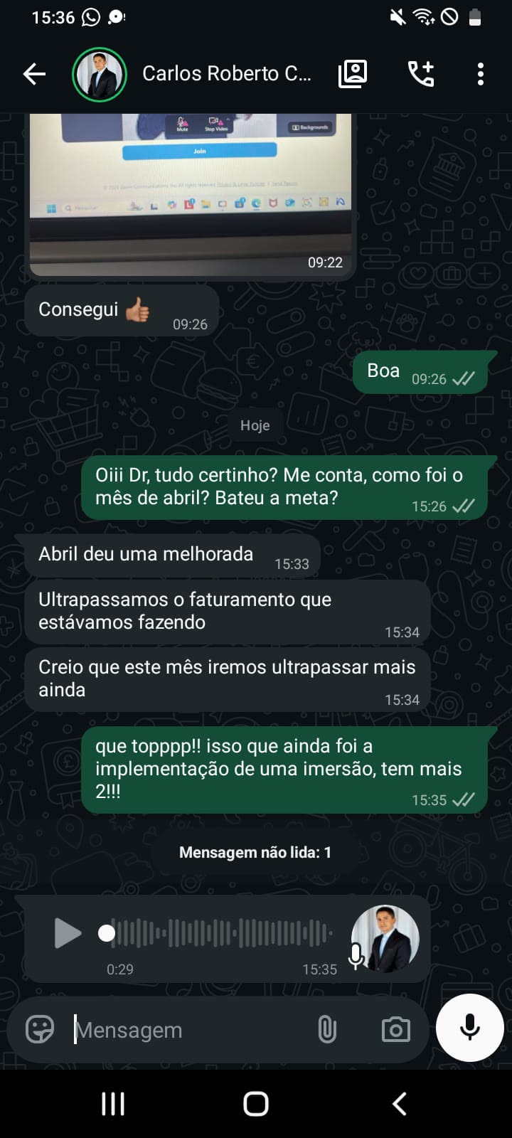 Print de depoimento no WhatsApp: carlos roberto