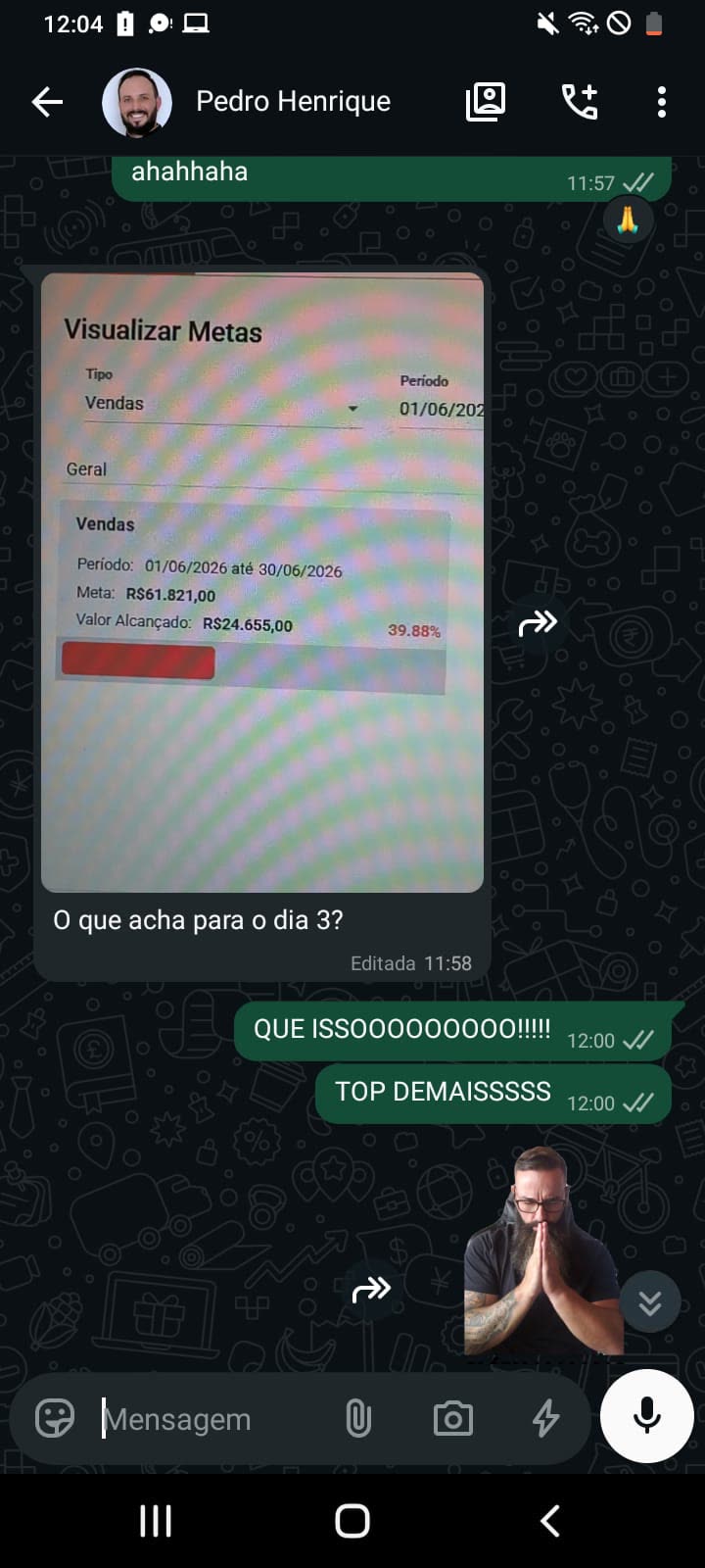 Print de depoimento no WhatsApp: pedro
