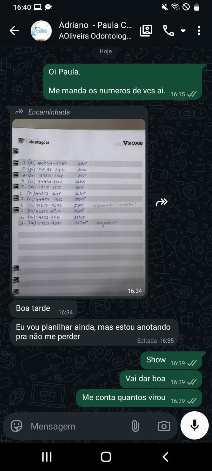 Print de depoimento no WhatsApp: print secretaria